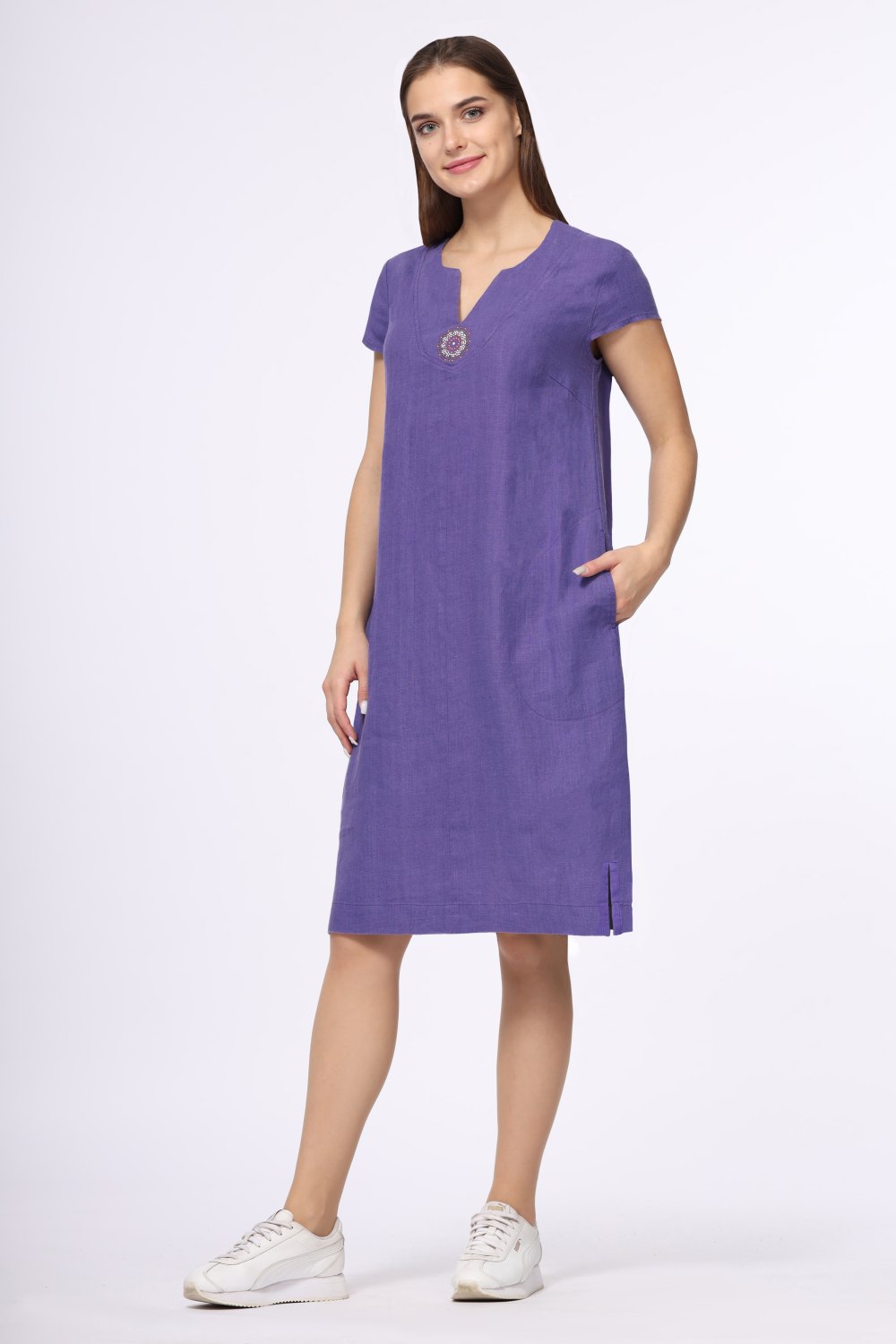 Платье "С карманами" миди модель 428 цвет: фиолетовый