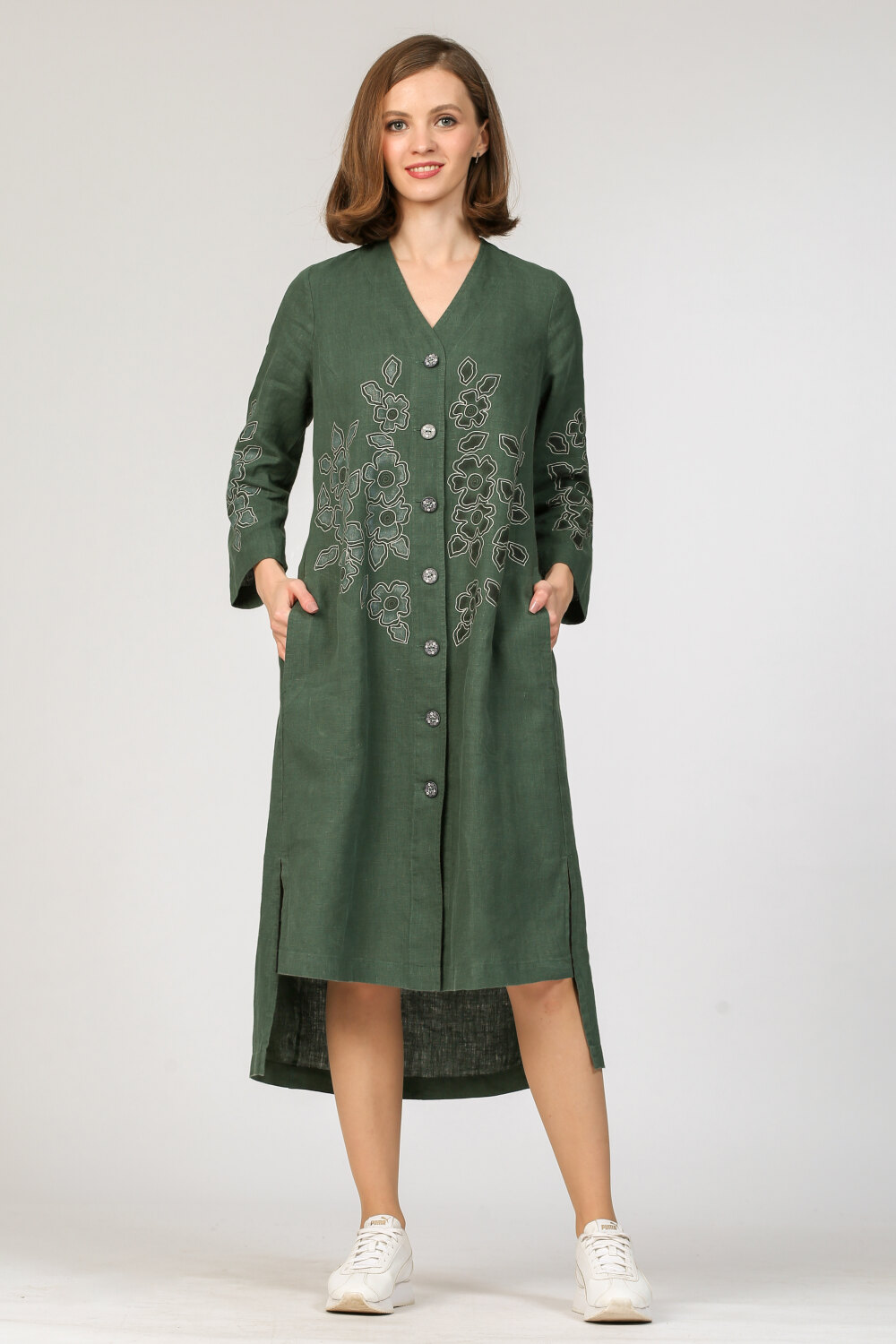 Платье женское "Халат на пуговицах" модель 443/6 тёмный изумруд