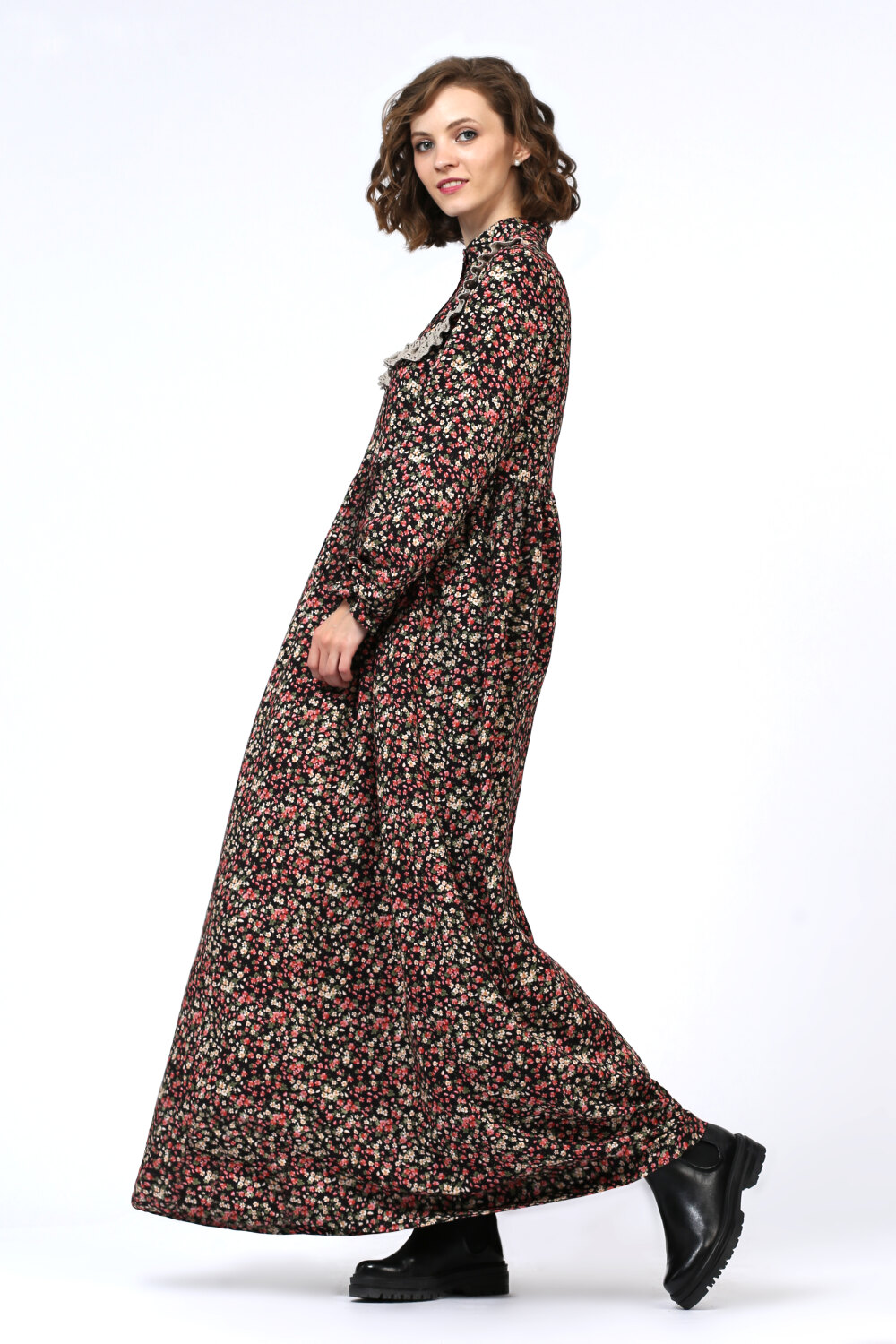 Платье женское "Дарья" длинная модель 675 мелкие цветочки