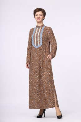 Платье женское "Марья" макси модель 475/2 вискоза горчичные пятнышки