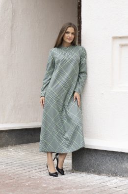 Платье женское "Клетка" модель 632/1 трикотаж зелено-фиолетовый
