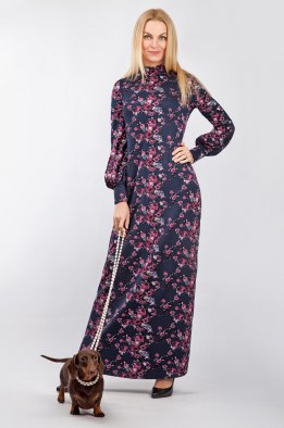 Платье женское "Полянка" длинная модель 769/1 розы на синем