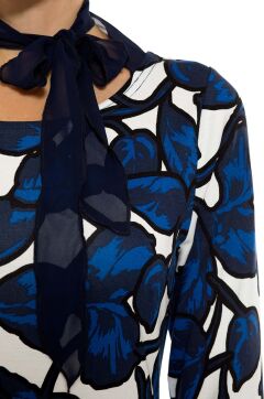 Платье женское "С бантиком" модель 771/1 синие листья