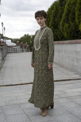 Платье женское "Марья" макси модель 475/6 вискоза цветочки на еловом