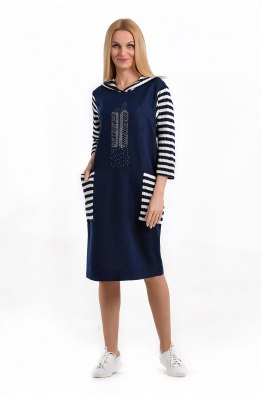 Платье женское "Калифорния" модель 451/1 тёмно-синий+синяя полоска