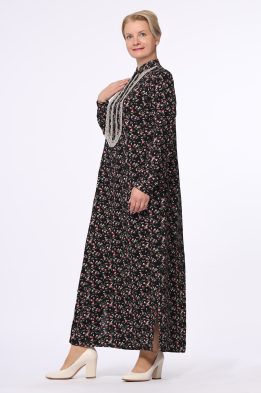 Платье женское "Марья" макси модель 475/1 вискоза розочки на черном