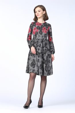 Платье женское "Каскад" модель 624/5 серые розочки